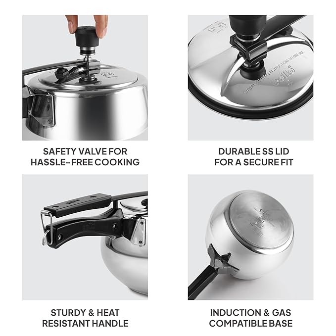 Cello Chef+ Stainless Steel Inner Lid Pressure Cooker, 3 l