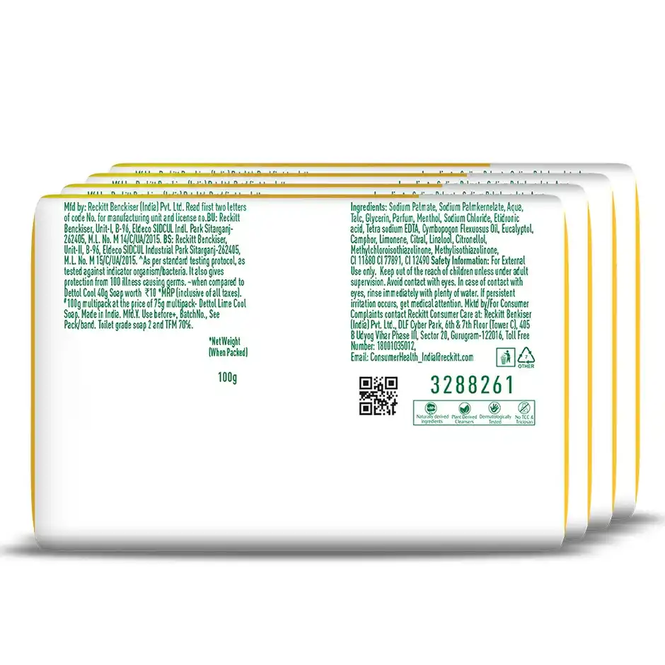 Dettol Lime Fresh Bathing Soap Bar, 100 g ( Pack Of 4)