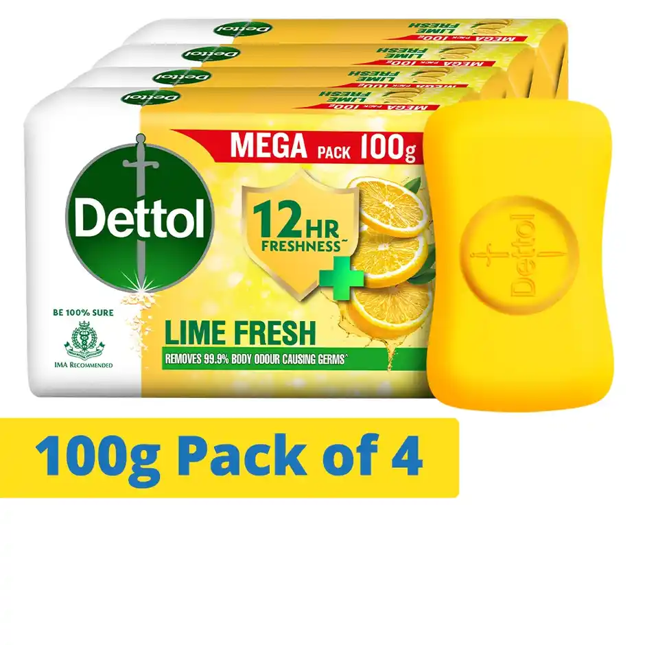 Dettol Lime Fresh Bathing Soap Bar, 100 g ( Pack Of 4)