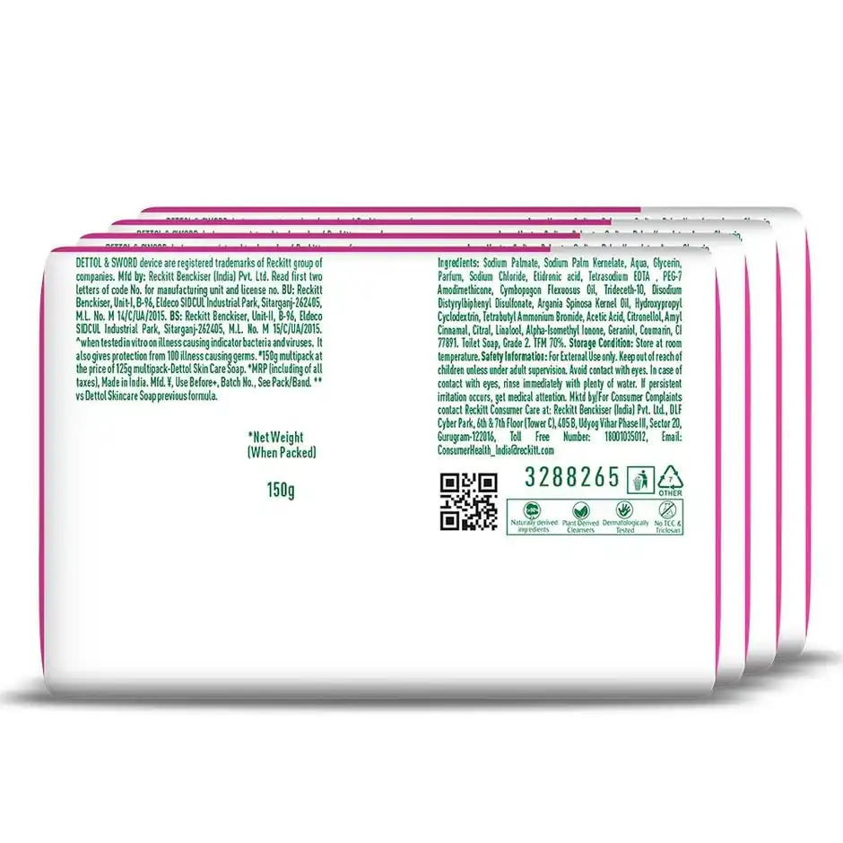 Dettol Skincare Soap, 150 g ( Pack Of 4)