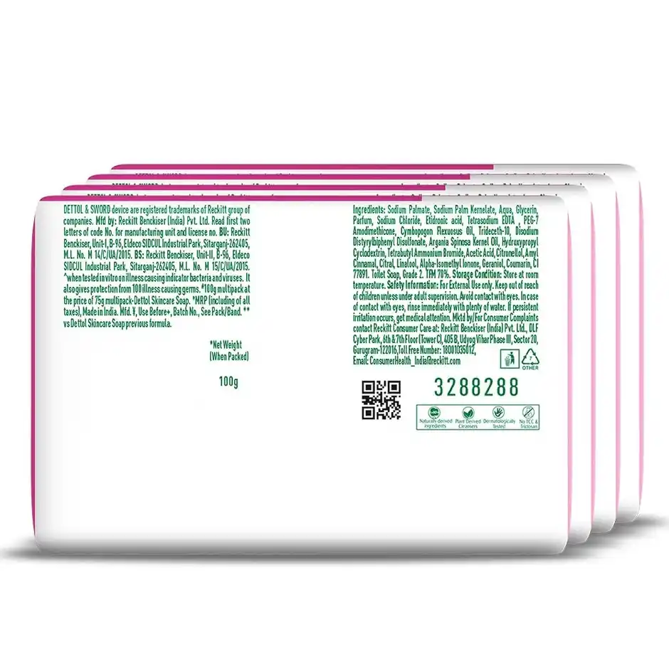 Dettol Skincare Soap, 100 g ( Pack Of 4)