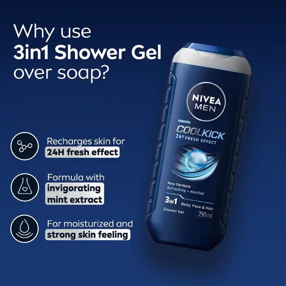 Nivea Men Cool Kick Shower Gel, 250ml