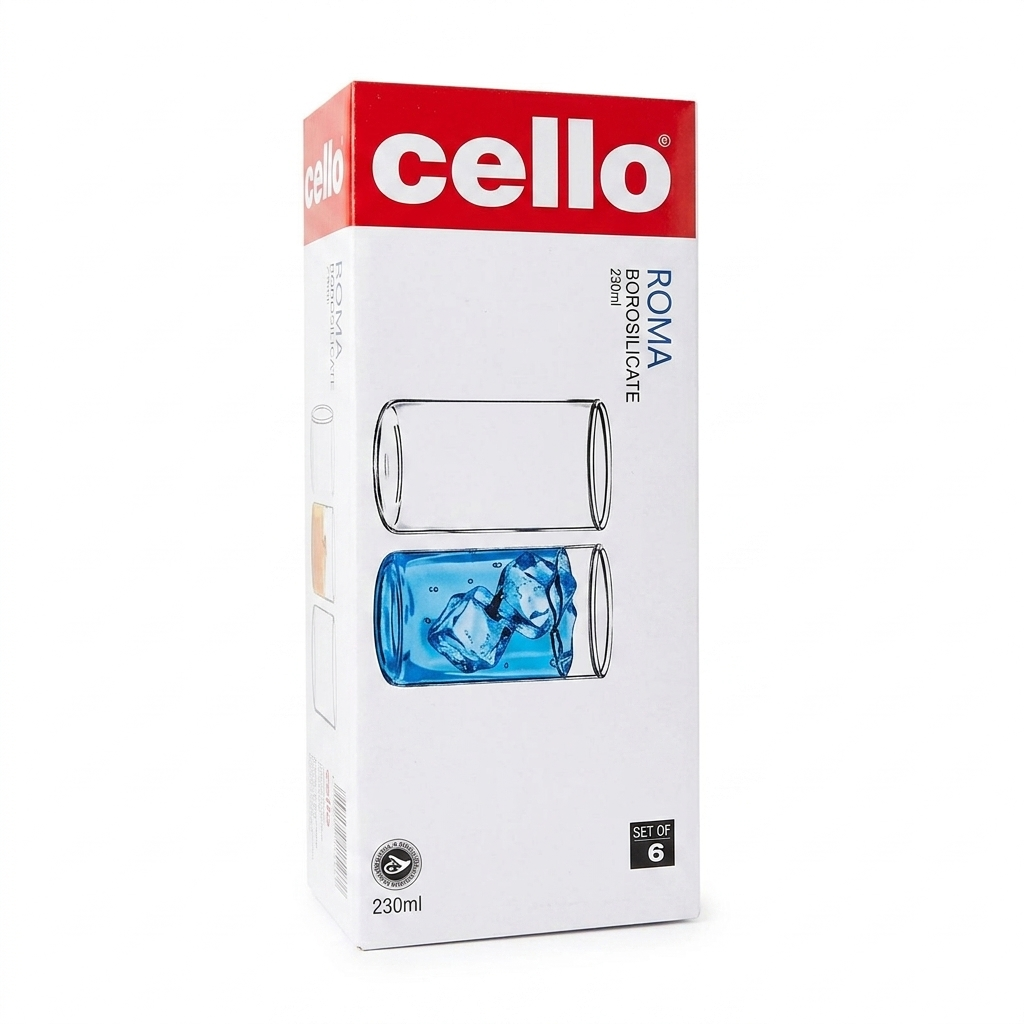 Cello Roma Borosilicate Glass Tumblers 230ml, 6 pc