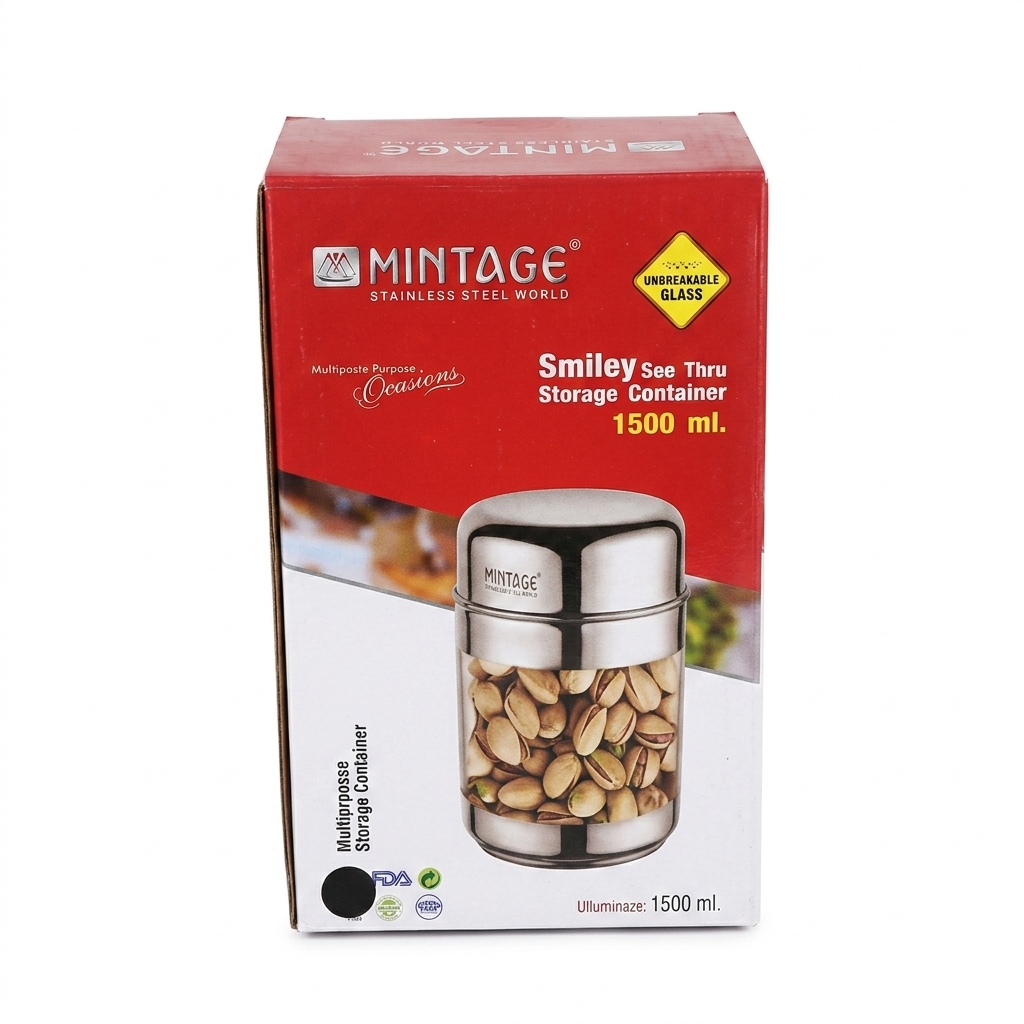 Mintage Smiley See Thru Stainless Steel Storage Container,1500 ml