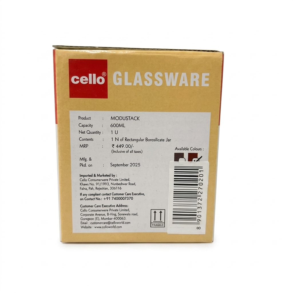 Cello Modustack Rectangular Borosilicate Storage Jar, 600 ml