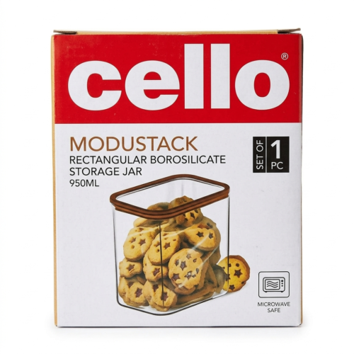 Cello Modustack Rectangular Borosilicate Storage Jar, 950 ml