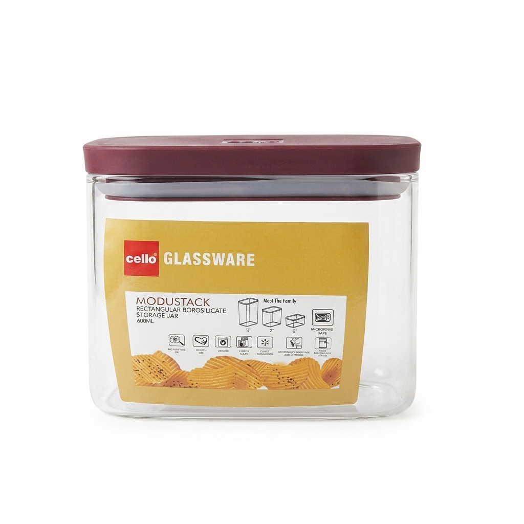 Cello Modustack Rectangular Borosilicate Storage Jar, 600 ml