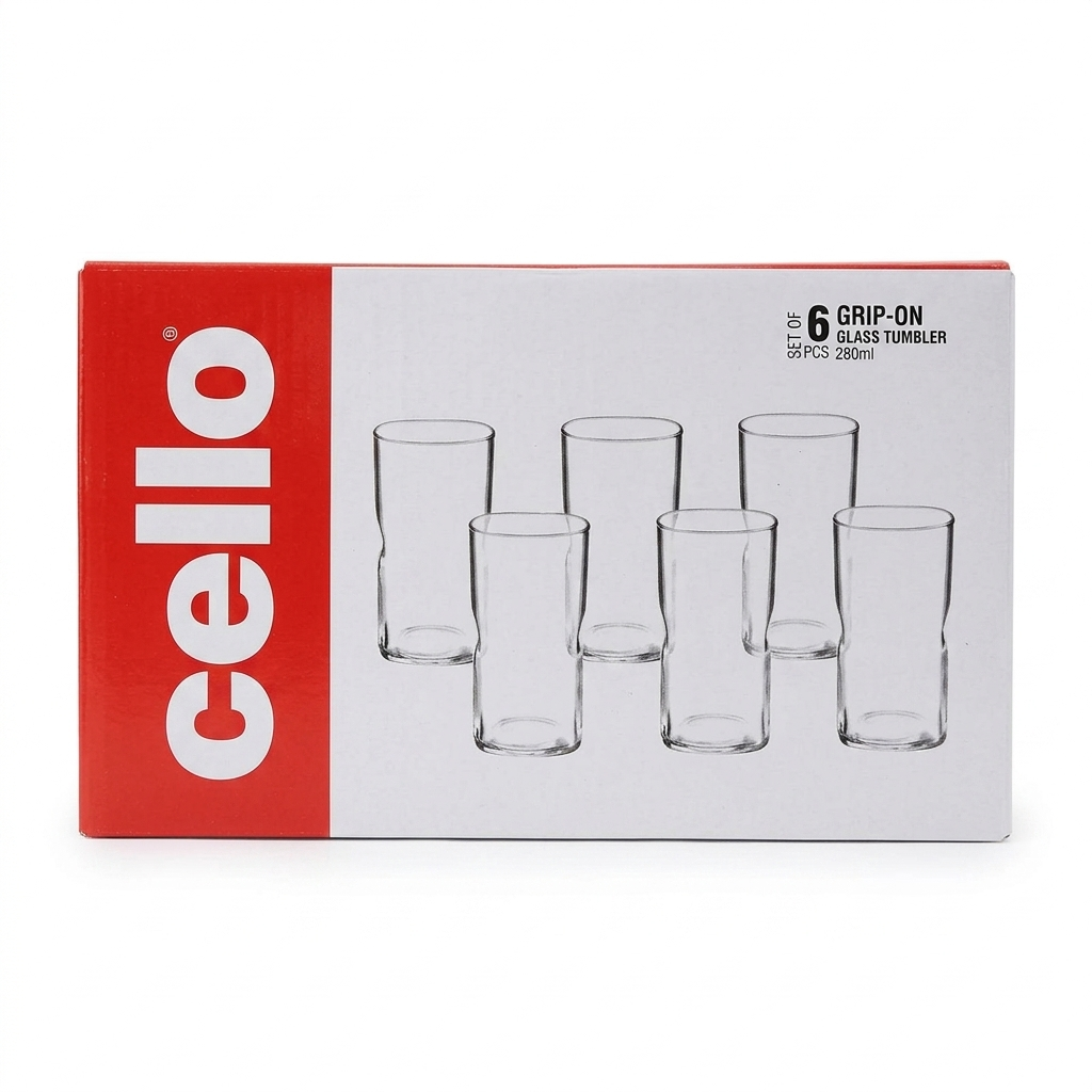 Cello Grip-On Glass Tumblers 280 ml, 6 pc