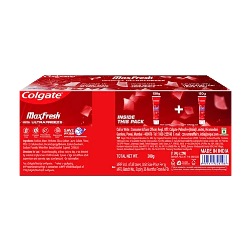 Colgate Maxfresh Spicy Red Gel Toothpaste, 300 g (2x150 g)