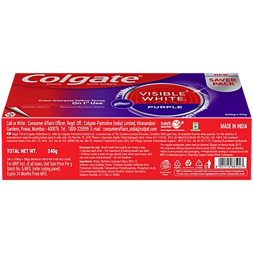Colgate Visible White Purple Toothpaste, 240 g (2 x 120 g)