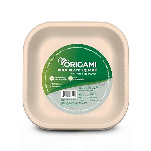 Origami Bio Pulp Square Plates 170 mm, 25 pc