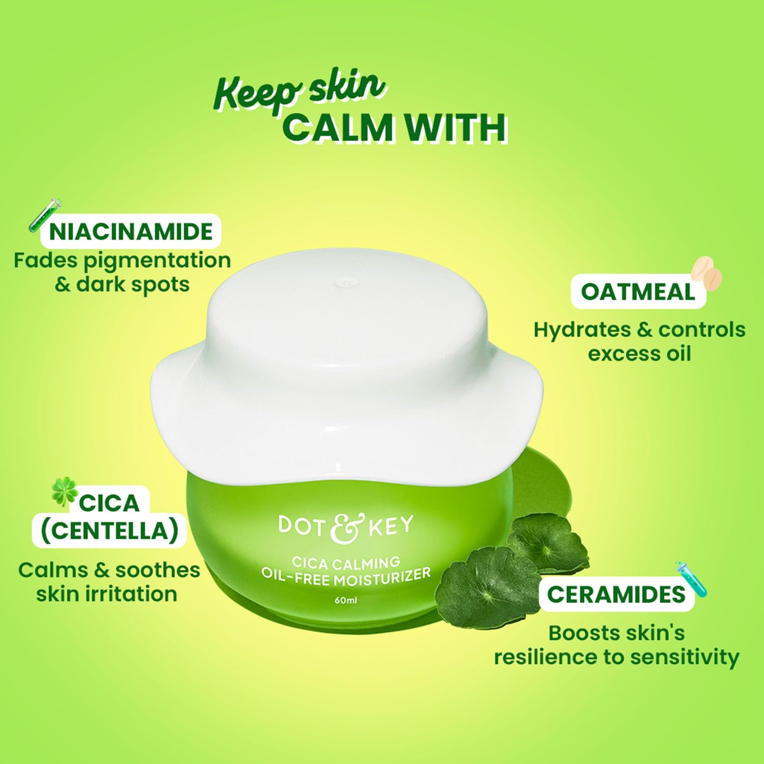 Dot & Key Skincare Cica Calming Oil-Free Moisturizer, 25 ml