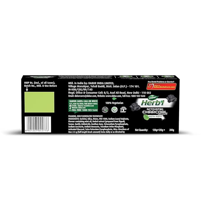 Dabur Herb'l Activated Charcoal Toothpaste, 240 g