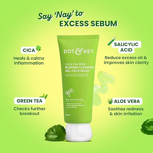 Dot & Key Cica Calming Blemish Clearing Gel Face Wash, 100 ml