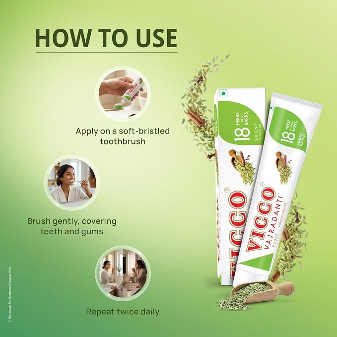 Vicco Vajradanti Toothpaste in Saunf, 200 g (Buy 1 Get 1 Free)