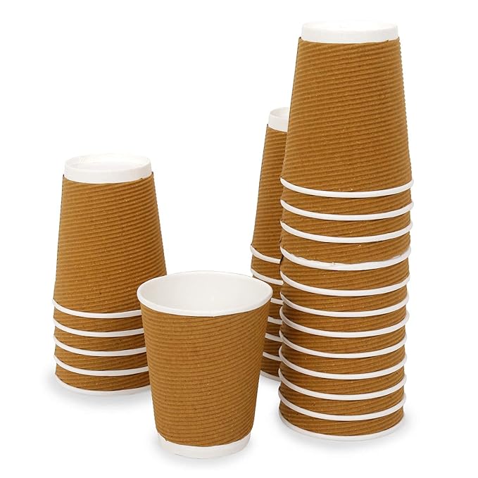 disposable brown ripple paper cups, 250 ml, 25 pc