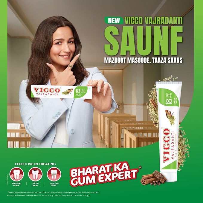 Vicco Vajradanti Toothpaste in Saunf, 200 g (Buy 1 Get 1 Free)