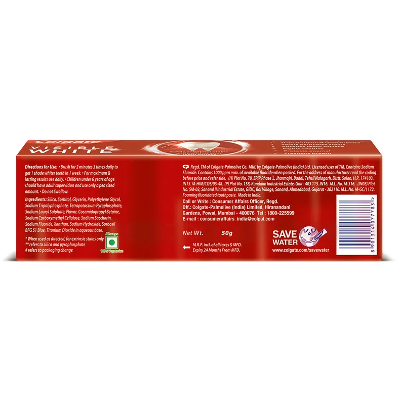 Colgate Visible White Sparkling Mint Toothpaste, 50 gm