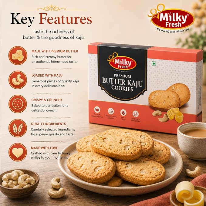 Milky Fresh Premium Butter Kaju Cookies, 300 g (Buy 1 get 1 free)