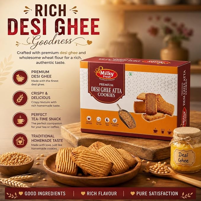 Milky Fresh Premium Desi Ghee Atta Cookies, 300 g (Buy 1 get 1 free)