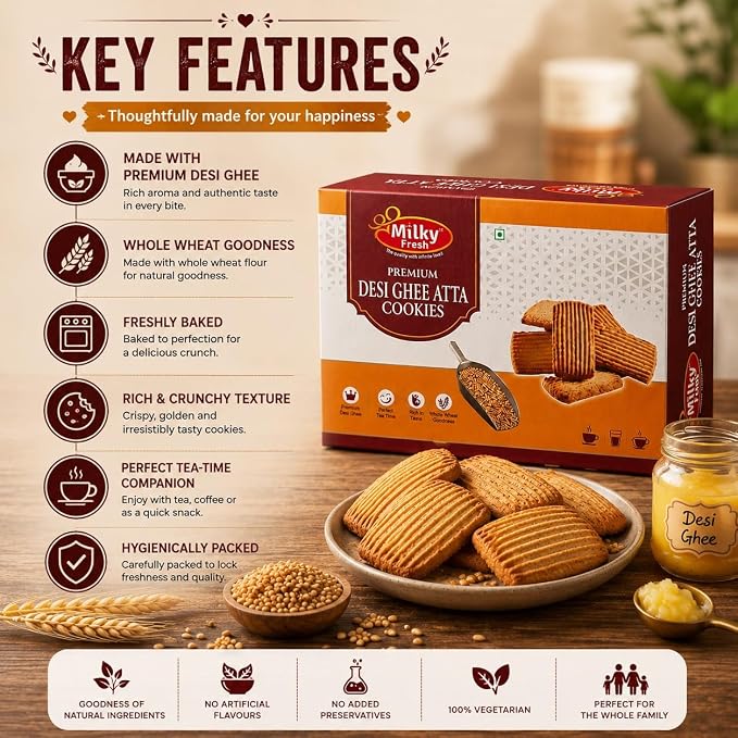 Milky Fresh Premium Desi Ghee Atta Cookies, 300 g (Buy 1 get 1 free)