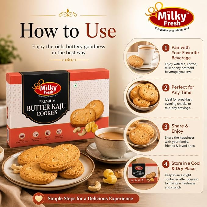 Milky Fresh Premium Butter Kaju Cookies, 300 g (Buy 1 get 1 free)