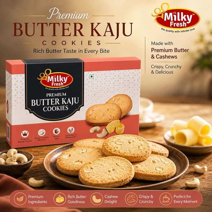 Milky Fresh Premium Butter Kaju Cookies, 300 g (Buy 1 get 1 free)