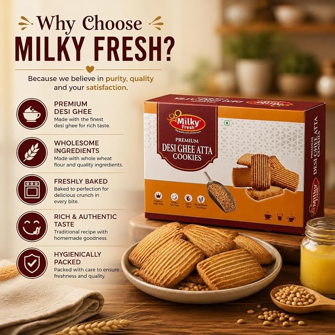 Milky Fresh Premium Desi Ghee Atta Cookies, 300 g (Buy 1 get 1 free)