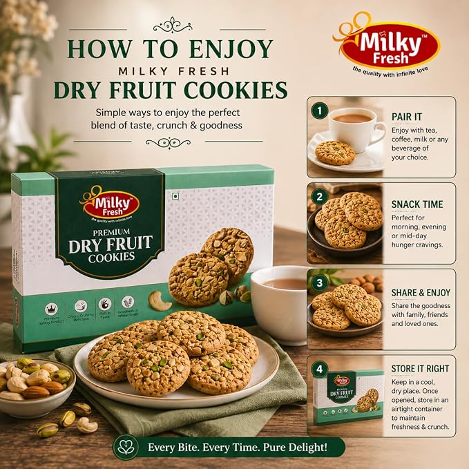 Milky Fresh Premium Dry Fruit Cookies, 300 g (Buy 1 Get 1 Free)