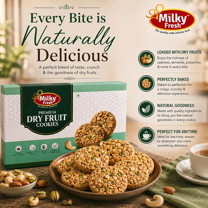 Milky Fresh Premium Dry Fruit Cookies, 300 g (Buy 1 Get 1 Free)