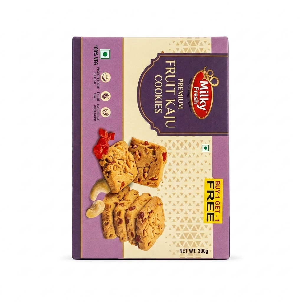 Milky Fresh Fruit Kaju Cookies, 300 g (Buy 1 Get 1 Free)