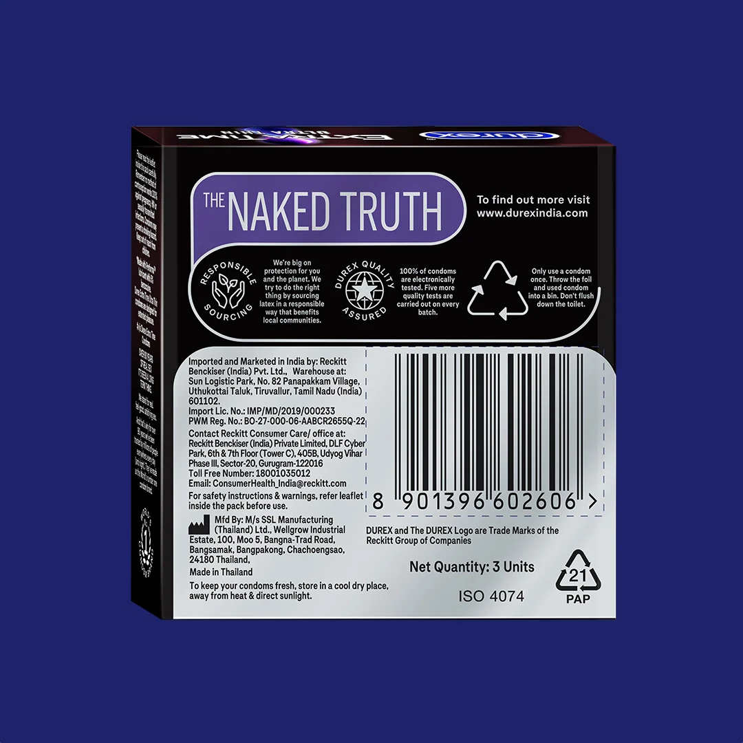 Durex Extra Time Ultra Thin Condoms, 3 Count