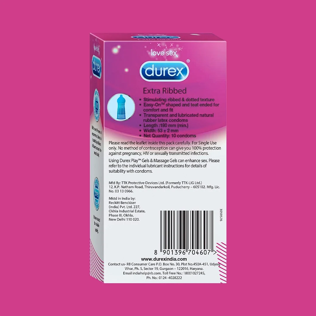 Durex Extra Ribbed Condoms, 10 Count