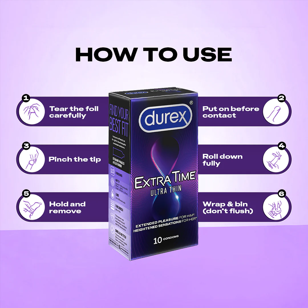 Durex Extra Time Ultra Thin Condoms, 10 Count