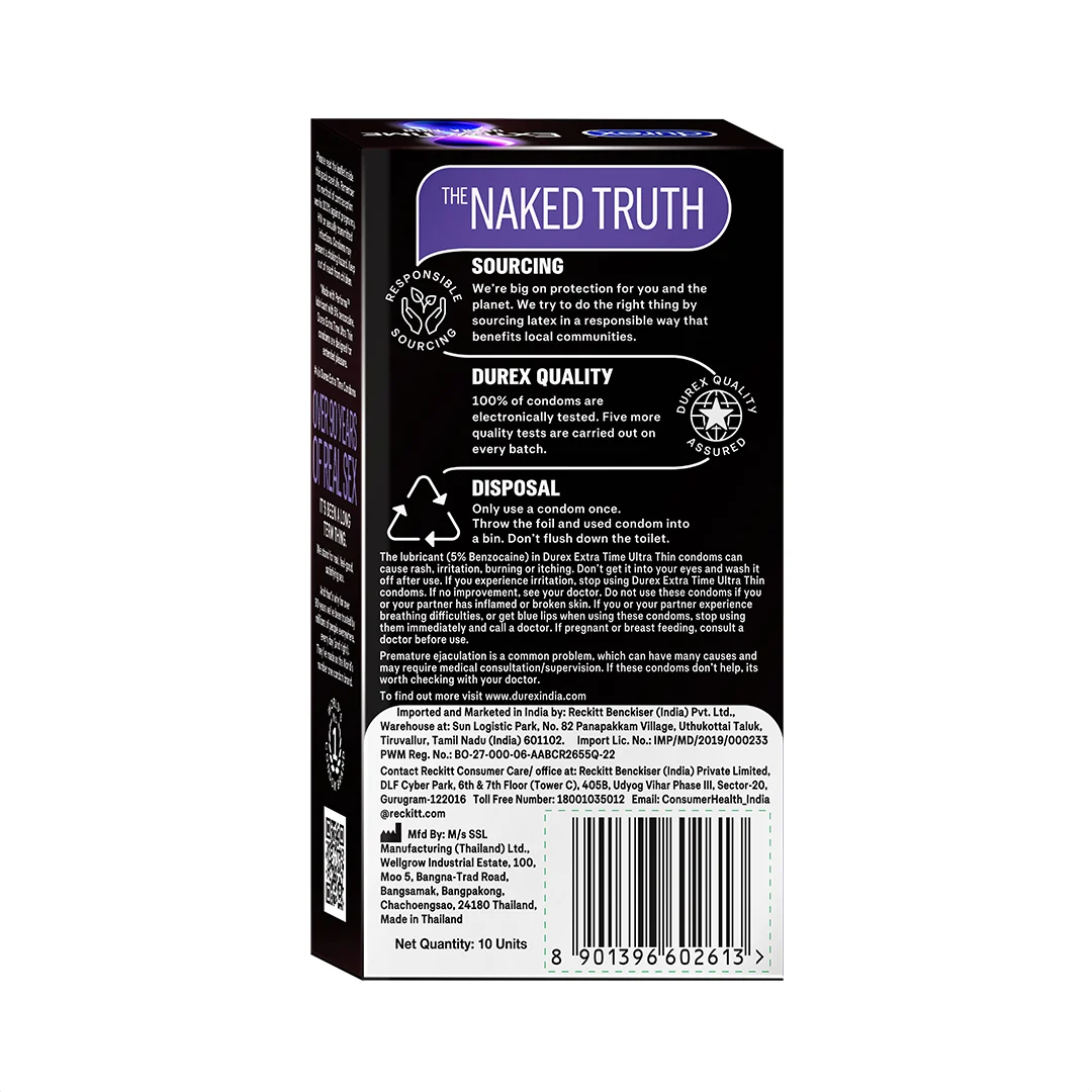 Durex Extra Time Ultra Thin Condoms, 10 Count
