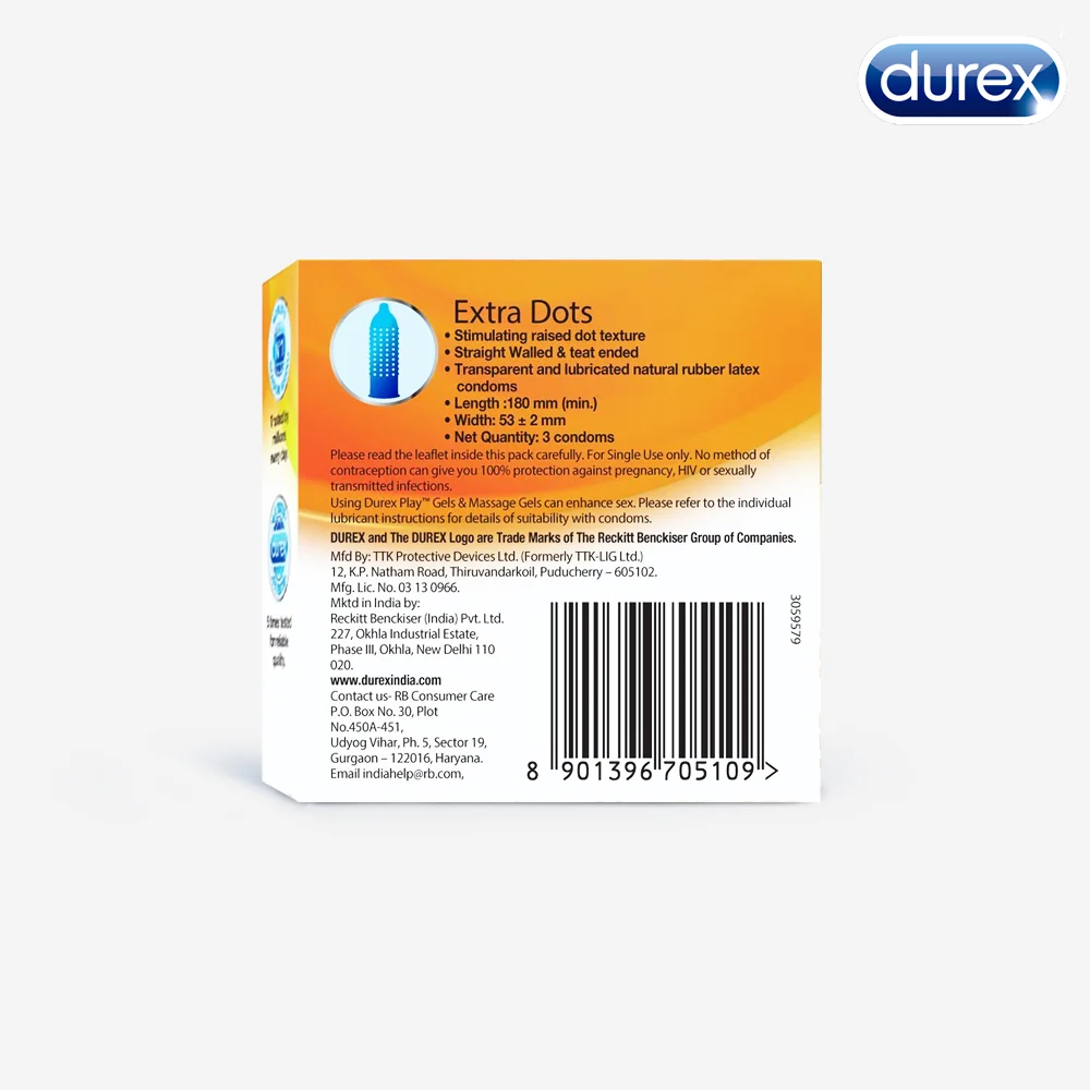 Durex Extra Dots Condoms, 3 Count