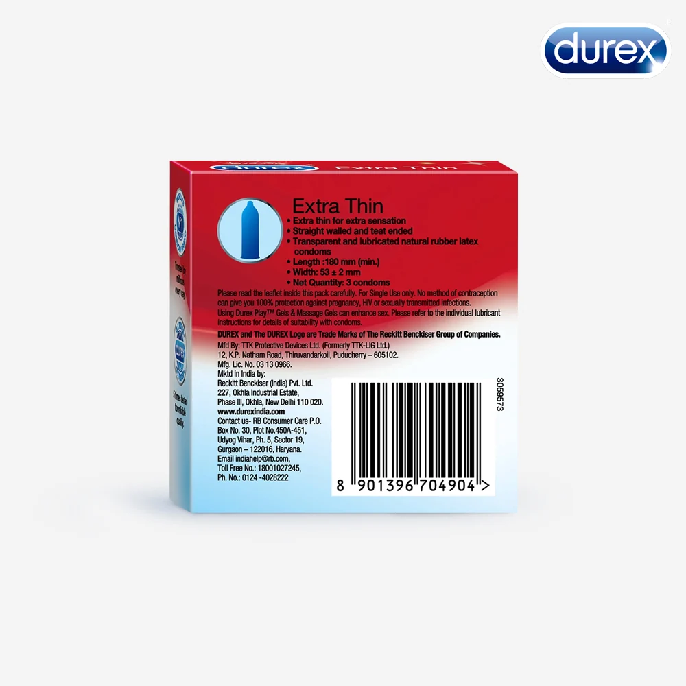 Durex Extra Thin Condoms, 3 Count